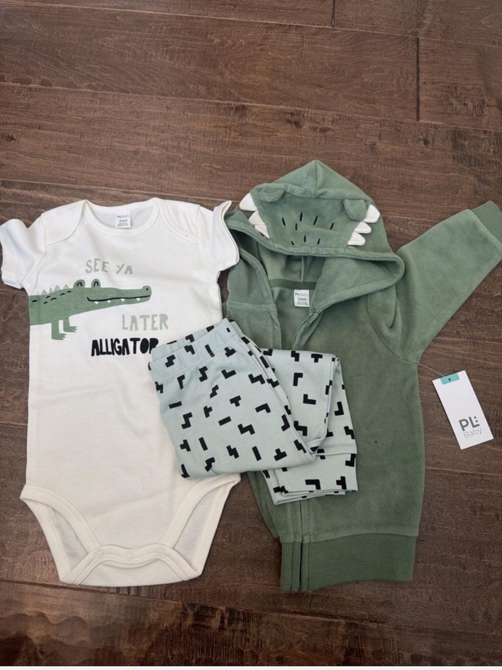 PL Baby Green Alligator Bodysuit & Hoodie Set